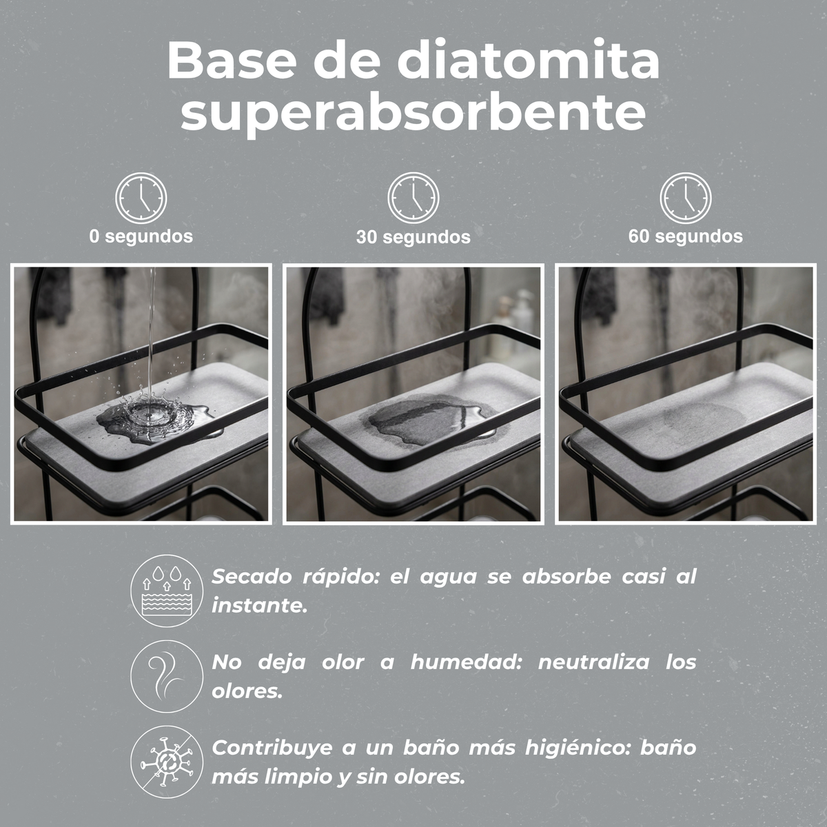 Organizador de Ducha sin Taladro — Doble Estante con Base de Diatomita