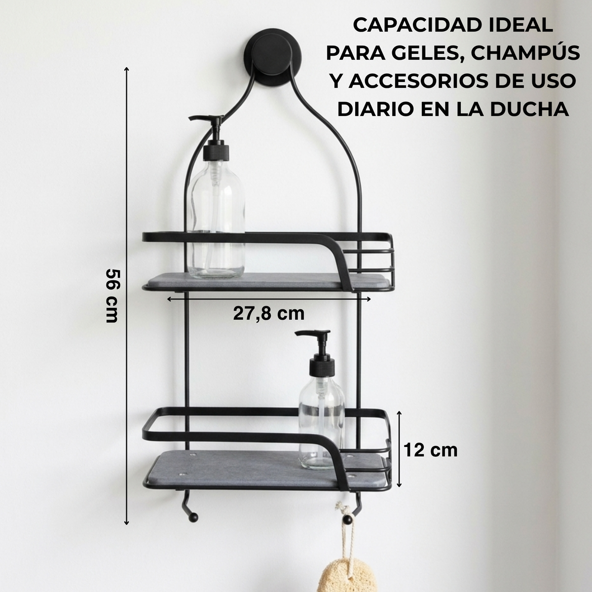Organizador de Ducha sin Taladro — Doble Estante con Base de Diatomita
