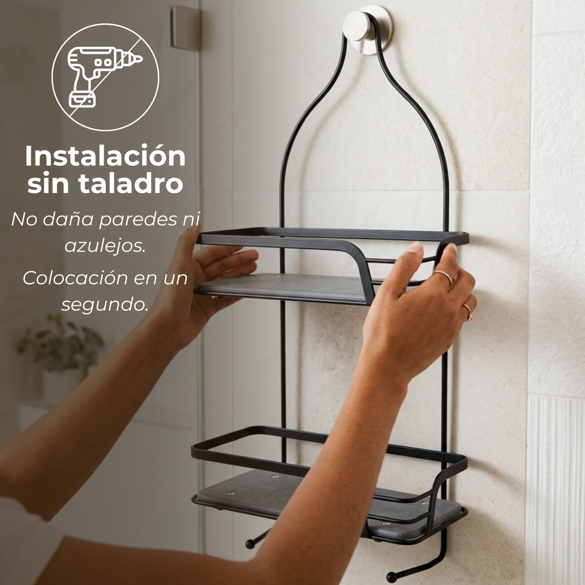 Organizador de Ducha sin Taladro — Doble Estante con Base de Diatomita